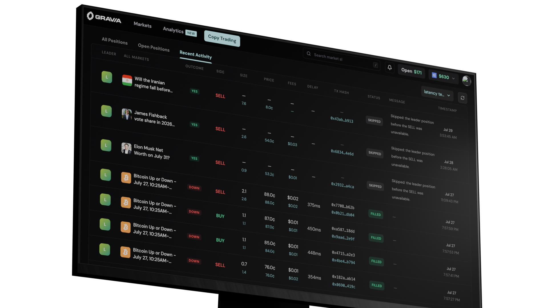 Gravia live copy trade tracking